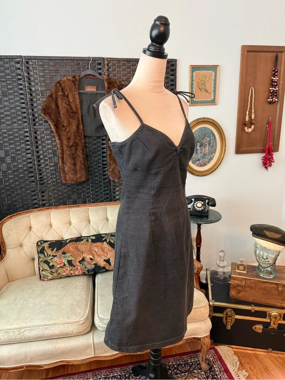 🖤 Y2K Motor Dark Wash Stretch Denim Mini Dress Sz M - Picture 6 of 8